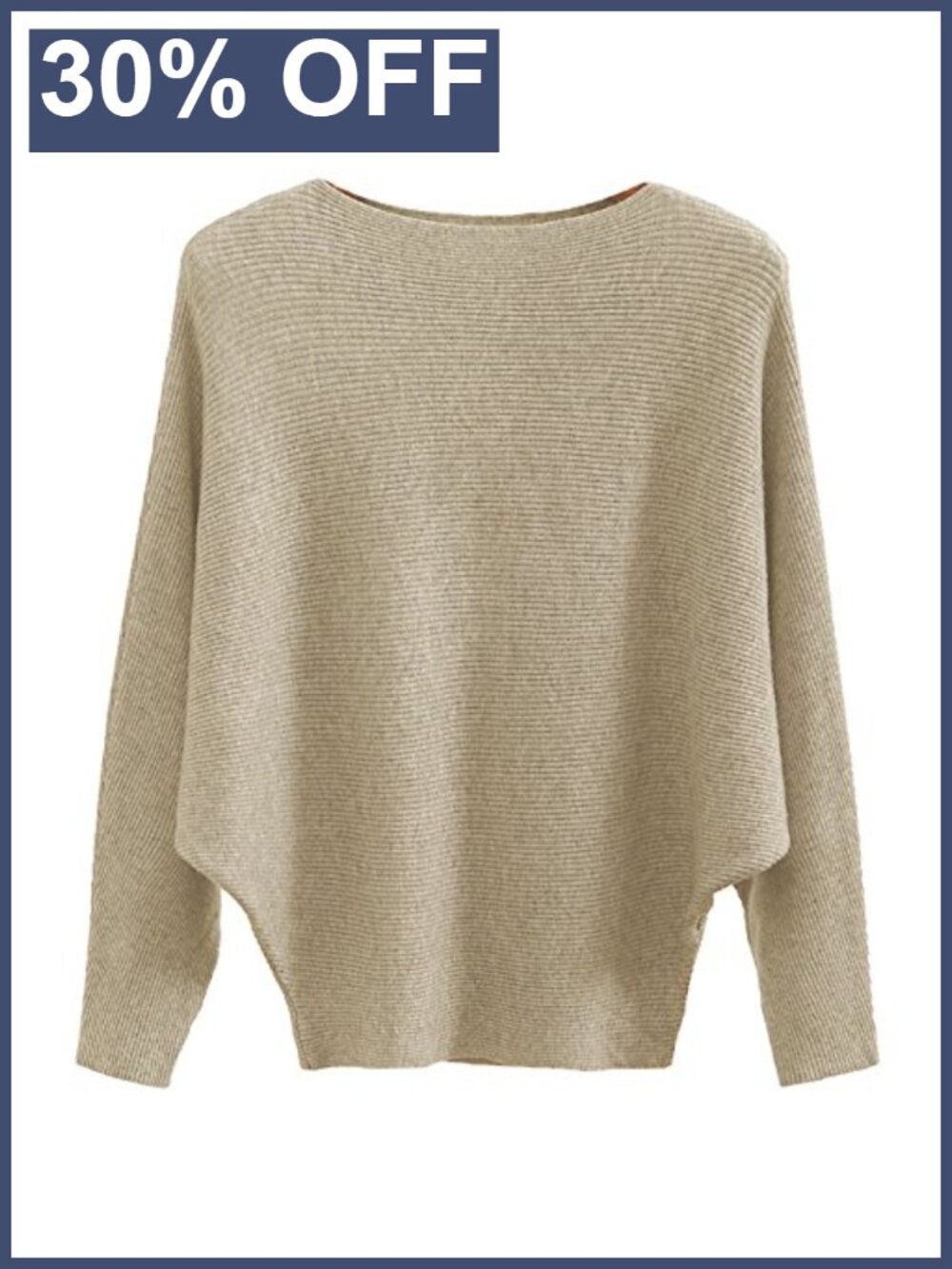Oversized Ribbed Knit Boat Neck Batwing Dolman Sweater Pullover